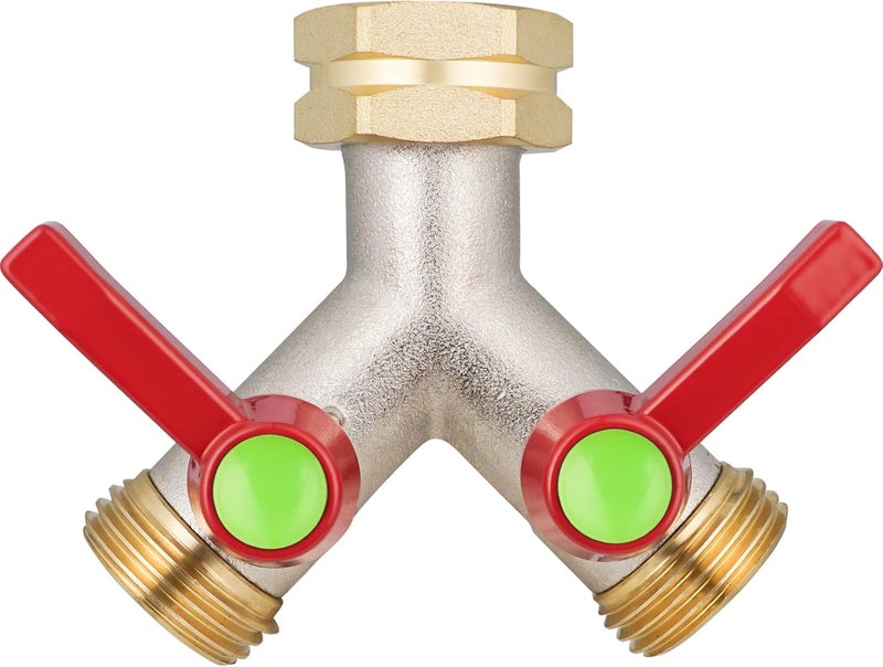 DINGBAI Hose Splitter 2 Way,High flow Garden Hose Splitters, Y Splitter 2 Valves, Faucet Splitter, 2 Way Heavy Duty Brass Splitter, Outdoor Faucet Diverter, Y Valve 3/4" GHT Thread. - Image 1